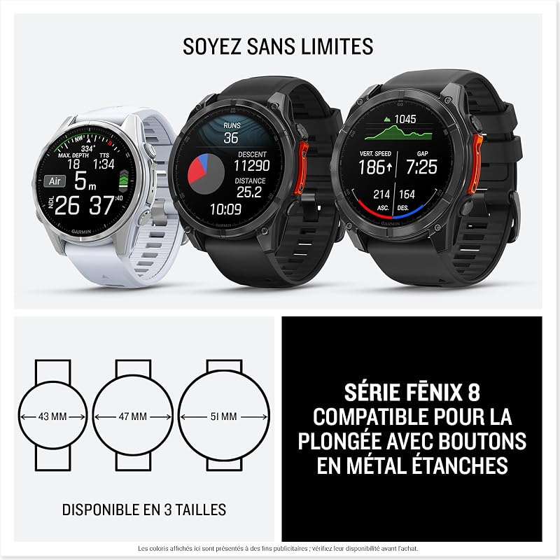 fēnix 8, Montre GPS Multisports AMOLED, Acier Grey/Noir, 47mm