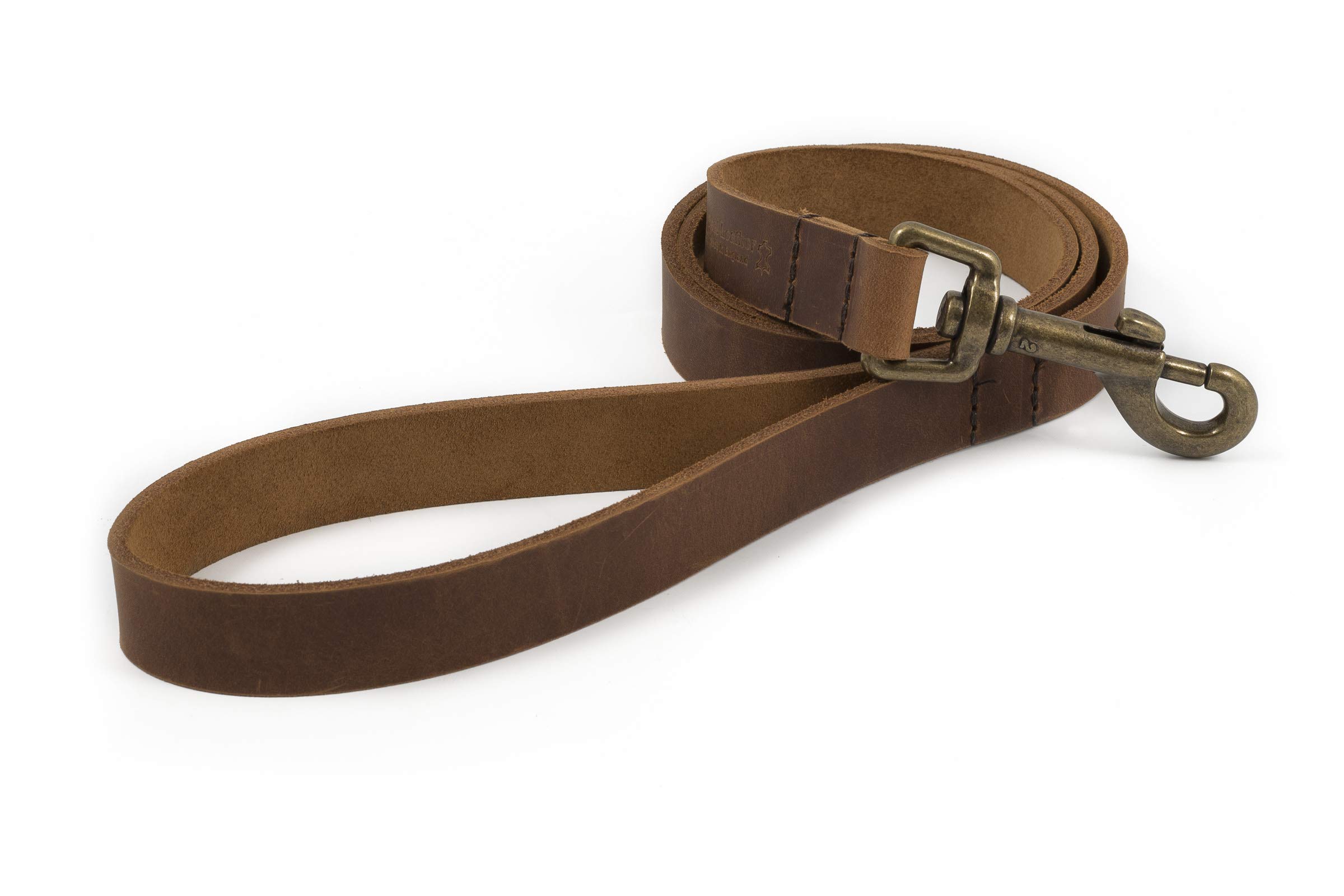 Ancol Latigo Leather Dog Lead Chestnut - Pet Training Accessory with Antique Gold Fixings Strong Resilient Material - 1.3m x 19mm