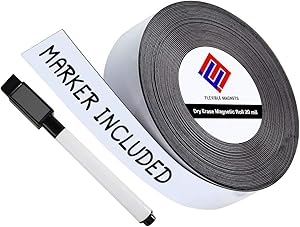 Dry Erase Magnetic Strips - Roll of Writable Whiteboard Magnets - Writable Flexible Magnet - Name Plates - Magnetic Labels- Dry Erase Name Tags - Marker Included (2 Inch x 50 Feet)