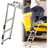Pickup Truck Tailgate Ladder, 34"-41" Adjustable Rustproof Stainless Steel | Senior-Friendly Easy Bed Access, Non-Slip Aluminium Steps, Sturdy Rubber Feet, Self-Drilling Screw for Easy Install, Foldable