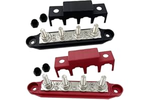 ZBSJAKU 4 Post Bus Bar Heavy Duty Module Design Power Distribution Block with Cover (5/16", Red + Black)