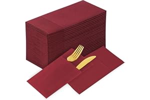 KAMMAK Burgundy Napkins Disposbale Wine Red Cloth like Paper Dinner Napkins with Pocket 100 Pack Guest Hand Towel for Party Decoration, Wedding Reception, Bathroon, Restaurant (16.5 x 16.5 inch)