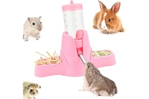 DAMPET 3 in 1 Hamster Water Bottle Small Animal Water Bottle with Food Container Base Automatic Bottle Dispenser BPA Free for Guinea Pig Hamster Chinchilla Squirrel Bunny Small Animals (Pink, 2.7oz)