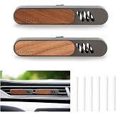 2 Packs Car Air Freshener Diffuser, Essential Oil Diffusers Vent Clip, Perfume Diffuser with 6 Refill Unscent Fiber Sticks, Premium Car Accessories, Metal &amp; Wood design, Custom Scent, Gift For Men