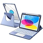 Harvopu for iPad 10th/11th Generation A16 Case with Keyboard, 360 Rotation Detachable Cover with Pencil Holder, Multi-Touch Trackpad, 7 Colors Backlit Keyboard for iPad (A16)/10th Gen (Blue)