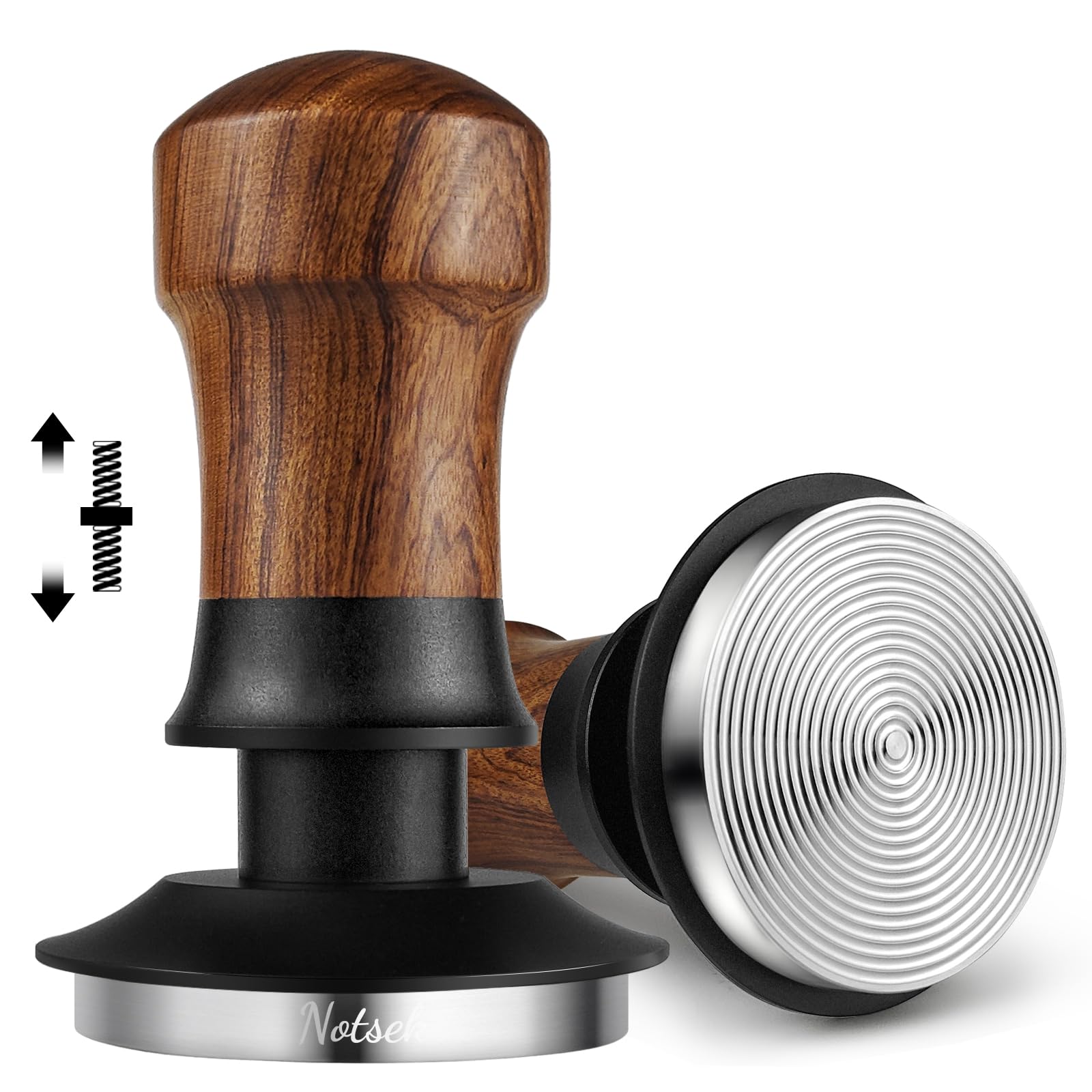 NOTSEK Coffee Tamper 58mm, 30lbs Constant Pressure Tamper Tool with Ripple Base, Walnut Wood Calibrated Spring Loaded Espresso Tamper for Portafilter 58mm