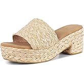 North Oak Women's Wedges Slides Sandals Espadrilles Platform Sandals Open Toe Fashion Summer Outdoor Beach Apricot Sandals Size 9