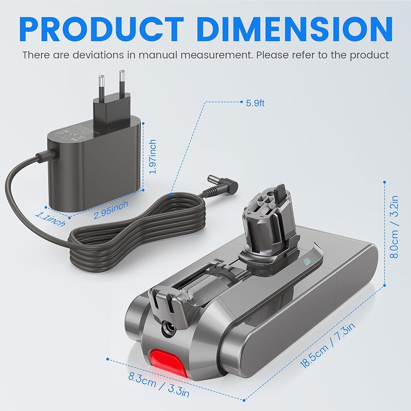 Batería para Dyson V11, 25,2 V, 3900 mAh, ion de litio, batería de repuesto para Dyson V11 (tipo botón) V15 SV15 SV16 SV22 con cargador aspirador de varilla (no para modelos de tornillo) con 1