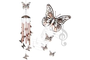 UXORSN Butterfly Wind Chimes for Outside Clearance,26" Unique Garden Wind Chimes with 4 Aluminum Tubes for Grandma Mom Gifts 
