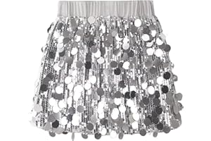 WELAKEN Sparkly Sequin Skirt for Girls Toddler & Kids Elastic Waistband Skirts with Lining