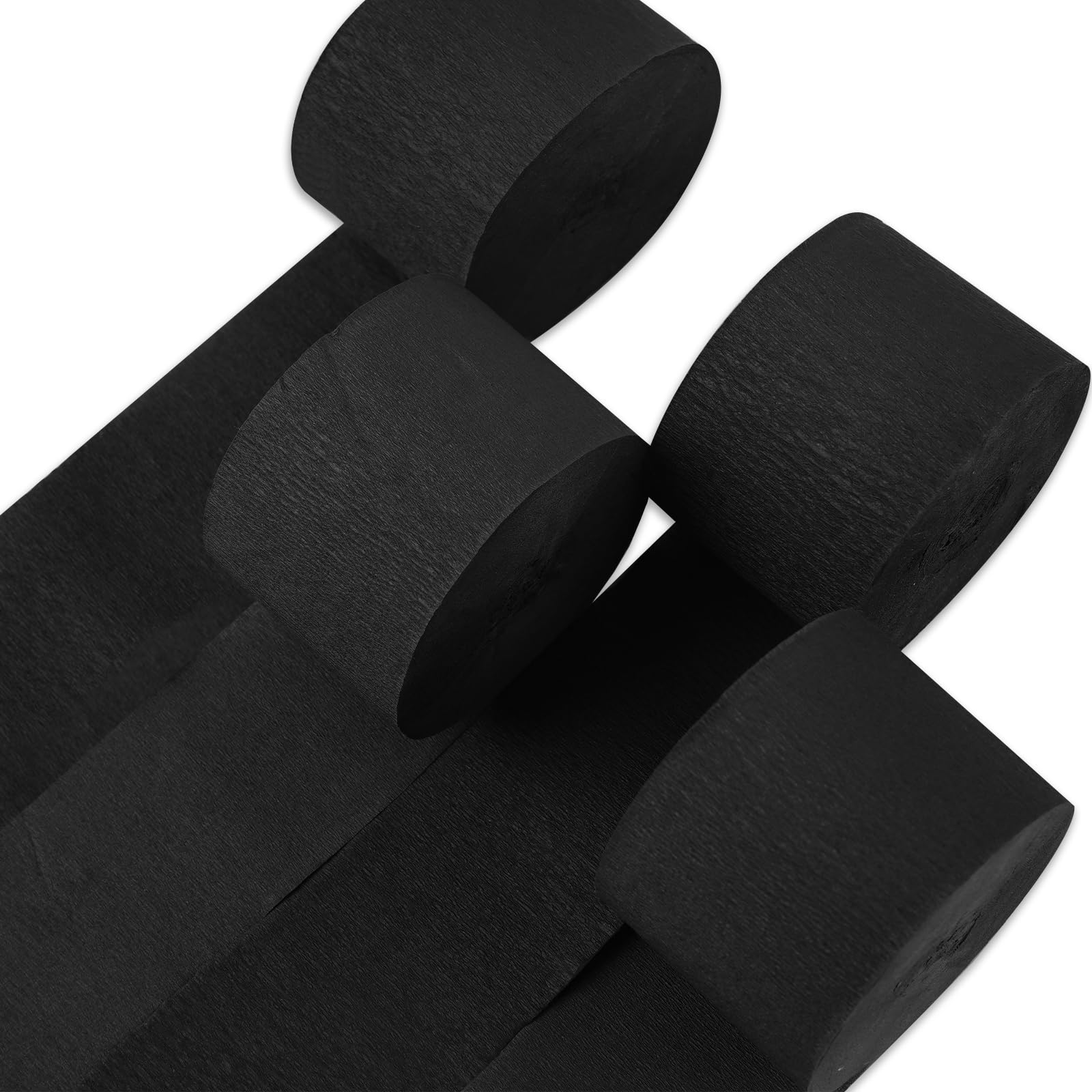 Photo 1 of PartyWoo Black Crepe Paper Streamers 4 Rolls 328 ft Pack of Black Crepe Paper for Graduation Halloween New Year Anniversary Birthday Party Decorations (1.8 Inch x 82 Ft/Roll), Black-19