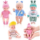 Halloscume Mini Baby Dolls 7 Inch Vinyl Lifelike Reborn, 4 Pcs, Summer | Full Body Vinyl with Weighted Cloth, Lifelike Reborn Gift Set, Bulk Party Favors, Miniature Cake Toppers and Displays