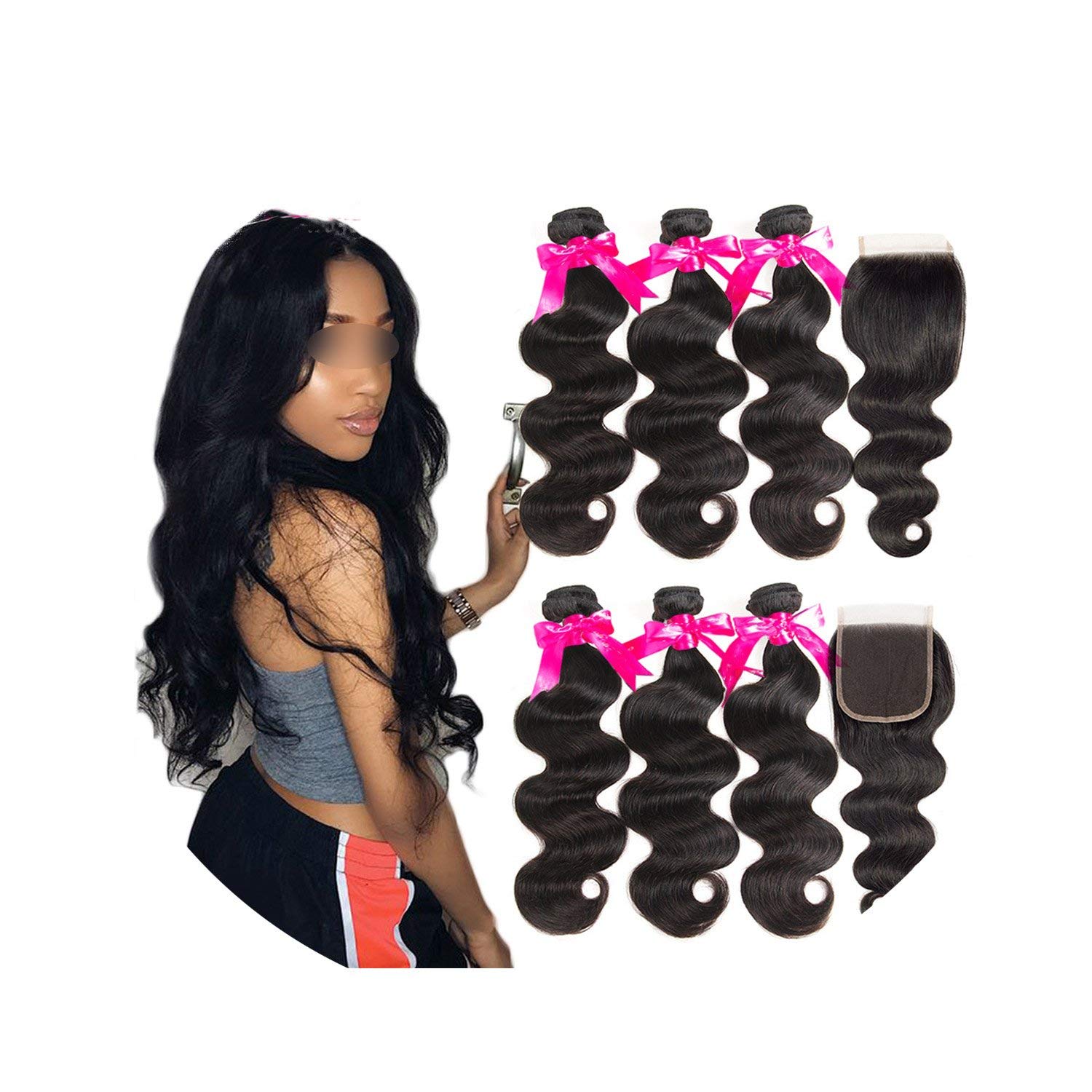 Amazon Com Hair 3 Bundles Peruvian Body Wave With Lace Closure