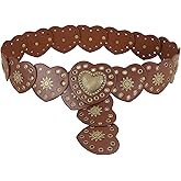 Western-Wide-Disc-Belt for Womens-Oval-Belt - Vintage Hollow-Rivet Cowgirl-Boho-PU-Leather-Belt for Dress Jeans