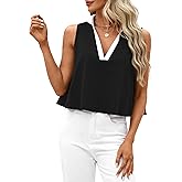 LilyCoco Womens Collared V Neck Cropped Tank Tops Summer Polo Sleeveless Shirt