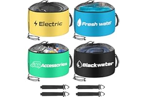 BOYISEN RV Storage Bags 4 Pack, Waterproof RV Sewer Hose Storage, RV Utility Bag Organizer, RV Hose Storage Bag for Power Cords, Fresh/Black Water Hoses and RV Accessories (Drawstring)