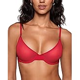INLYRIC Women's Cosnufy Sheer Balconette Bra Demi Unlined Plunge Mesh See Through Sexy Bras Underwire
