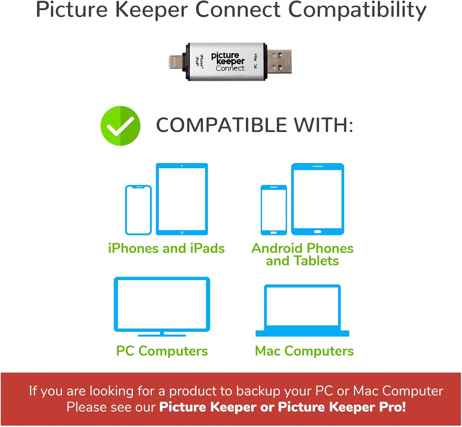 Picture Keeper Connect Photo & Video Flash Drive for PCs Apple, & Android Devices, 256GB Flash Drive, Black, 256 GB - Image 5