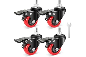 Nefish 2 Inch Stem Caster Wheels with Dual Locking, Threaded Stem Casters UNC 1/2"-13 x 1" Heavy Duty, No Noise Swivel Casters, Set of 4 Castor Wheels for Cabinet, Furniture