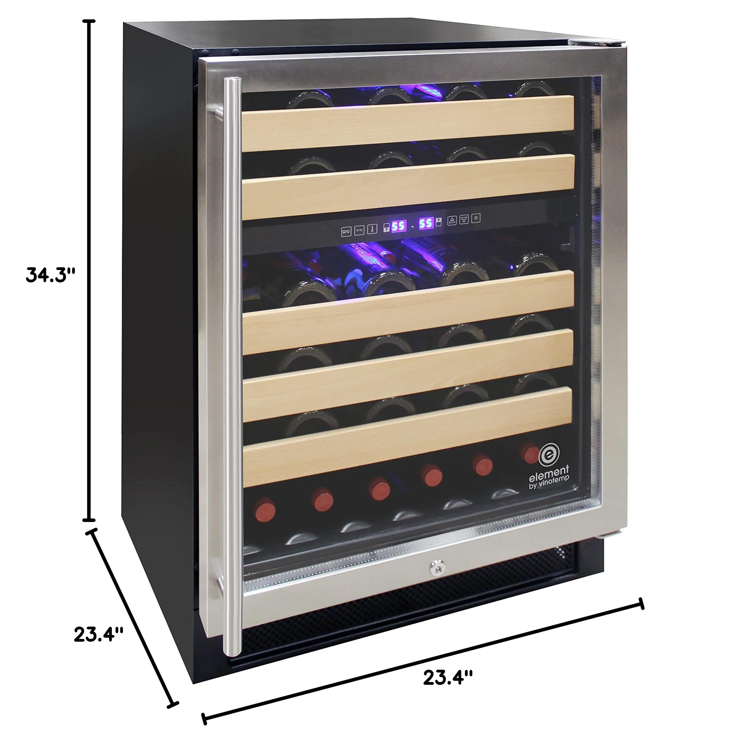 Vinotemp 46 Bottle Wine Cooler Refrigerator Freestanding or Built-in Wine Fridge with Dual Zone Temperature Control, Front Venting with Glass Door and Safety Lock, 46 Bottle, Black