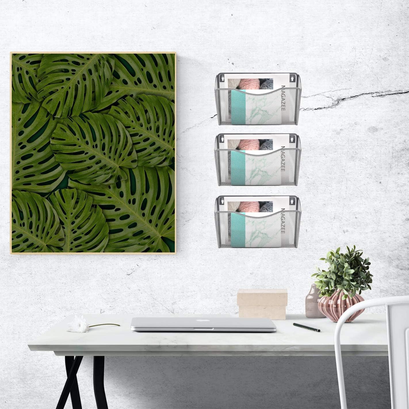 EASEPRES Mesh 3 Pockets File Organizer Hanging File Organizer Vertical Wall File Organizer Holder Rack, Silver : Office Products