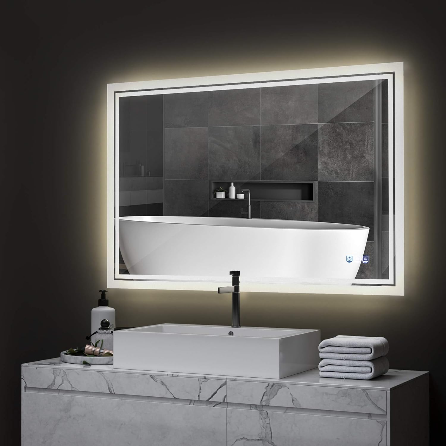 ANTEN 36x24 Inch Backlit Bathroom LED Mirror, Wall Mounted Bathroom Mirrors with LED Light, Horizontal/Vertical Anti-Fog Makeup Mirror: Home & Kitchen