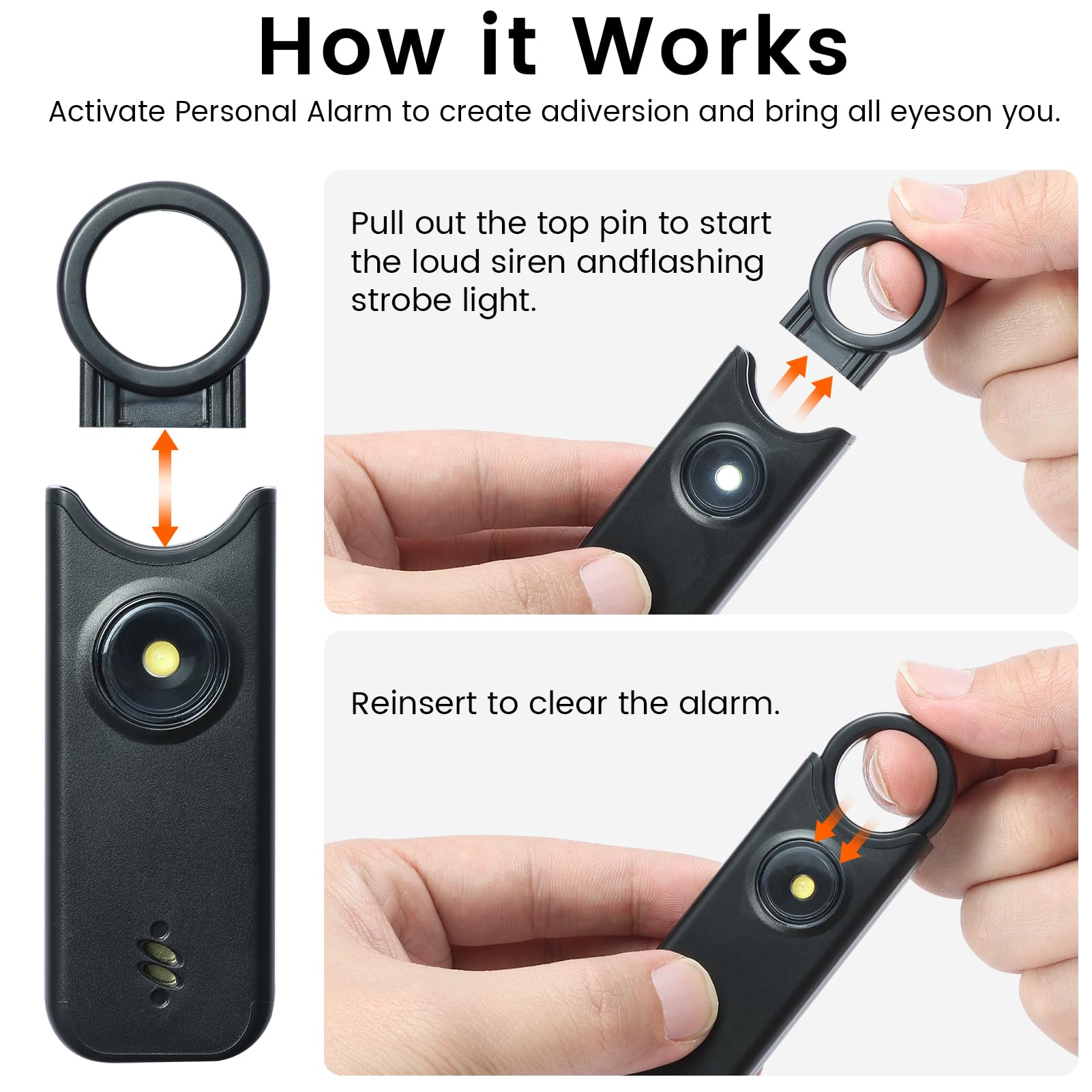 TIPSEAN Personal Safety Alarm - 135dB Ultra Loud Siren with LED Strobe Light, USB-C Rechargeable, Compact Keychain Alarm for Women/Men, Emergency Flashlight & Vibration Alert(Black)