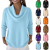 Cowl Neck Sweater for Women Long Sleeve Knit Dressy Casual Loose Cute Sweaters Trendy Vintage Warm Soft Cozy Sweaters