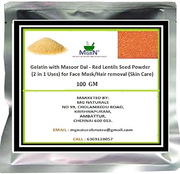 Download Buy Gelatin With Masoor Dal Red Lentils Seed Powder Mix 2 In 1 Use For Face Mask Hair Removal Skin Care 100 Gm Online At Low Prices In India Amazon In Yellowimages Mockups