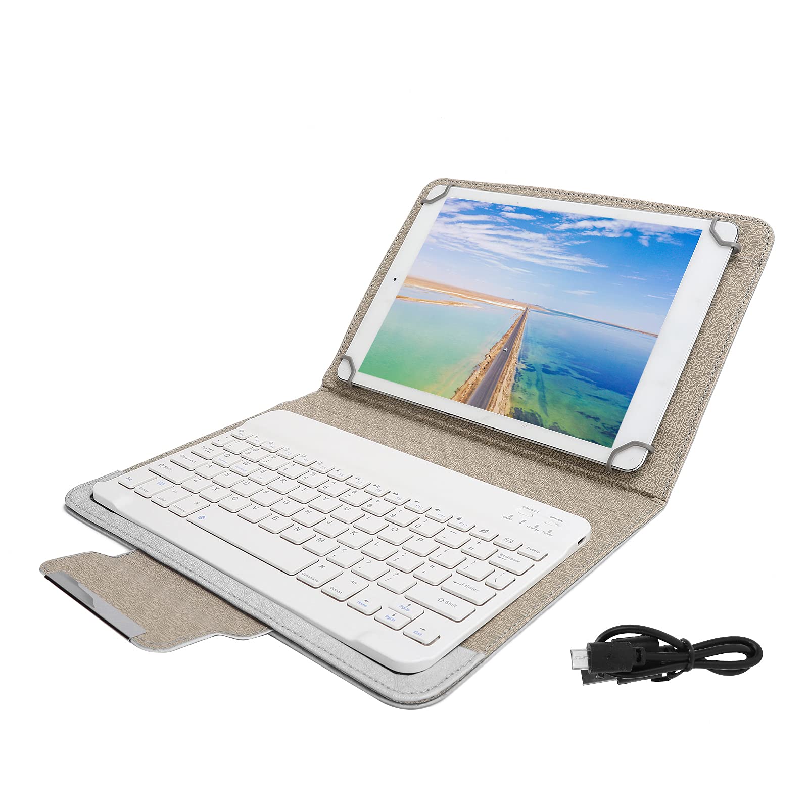 ASHATA Universal 9.7‑10.1 inch Tablet Keyboard Case,Wireless Bluetooth Removable Keyboard + PU Leather Case Cover,Travel Portable Leather Shell,Dustproof & Waterproof(white)