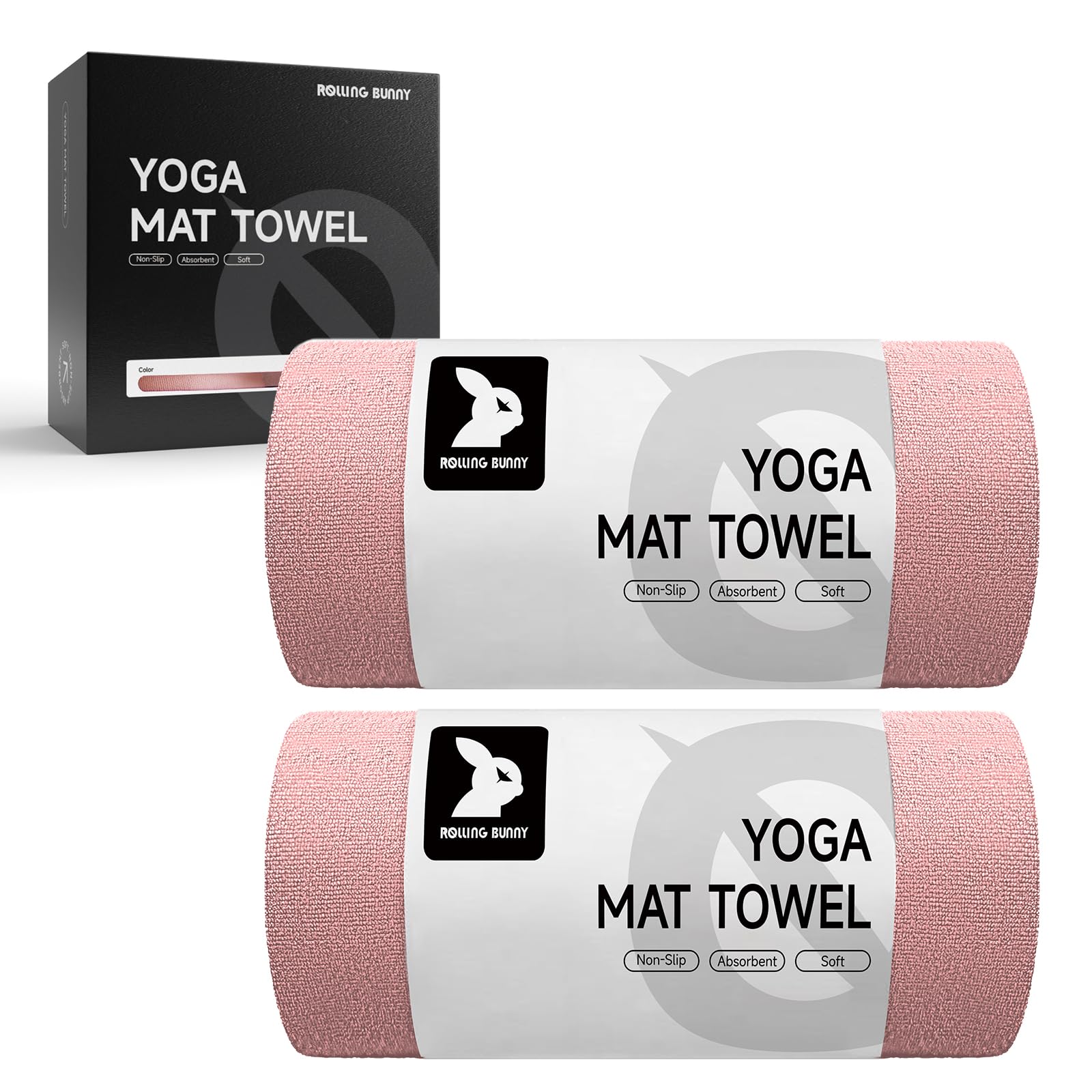 Photo 1 of RollingBunny Yoga Mat Towel - Non-Slip Microfiber for Hot Yoga & Pilates | Super Absorbent, Lightweight & Machine Washable 72"x25" (2 Pack Pink)