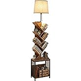 Zexvida 6 Tier Bookcase Cabinet with Oval Lampshade, Standing Storage Shelf with Doors and Lights for Living Room, Bedroom, S