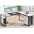 Tribesigns 63" L-Shaped Computer Desk with Mobile File Cabinet, Large Executive Office Desk with 3-Drawer Vertical Filing Cabinet, Business Furniture Sets for Home Office