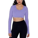 ENERBLOOM Long Sleeve Crop Tops for Women Workout Tee Built in Bra Cream Feeling Athletic Mild Support U Neck Cropped Shirts