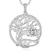 Tree of life Moissanite Pendant Necklace for Mom,925 Sterling Silver,D Color VVS1 Moissanite Lab-Created Gem, Gold Plating Necklace for Women,Birthday Jewelry for Wife Her Mom