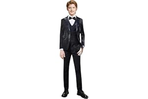 Marvelous World Boys 4-Piece Stylish Formal Tuxedo Suit Set, Suit Jacket, Pants, Vest, and Bow Tie