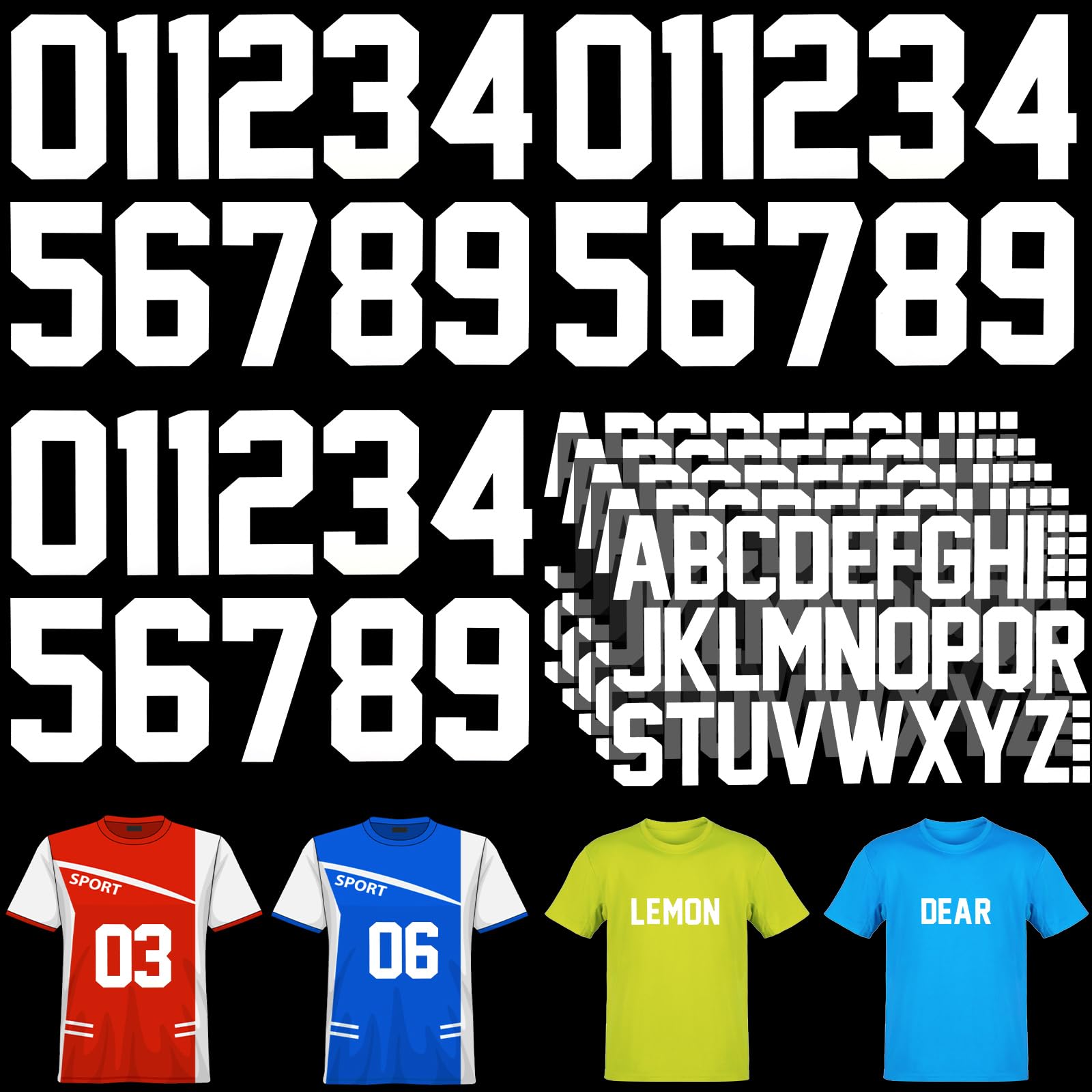 Photo 1 of 223 Pcs Iron on Letters and Numbers, 8 Inch Clothing Heat Transfer 0 to 9 Jersey Iron on Numbers, 2 Inch White Iron on Vinyl Letters with A-Z PU Alphabets Sticker for DIY Craft Team Uniform Sports