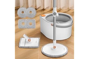 MOPALL Spin Mop and Bucket with Wringer Set for Home, Dual Chambers Dirty and Clean Water Self Separation for Hardwood Floor Wall Window Cleaner (1 Square Mop and 1 Round Mop with 4 Microfiber Pads)