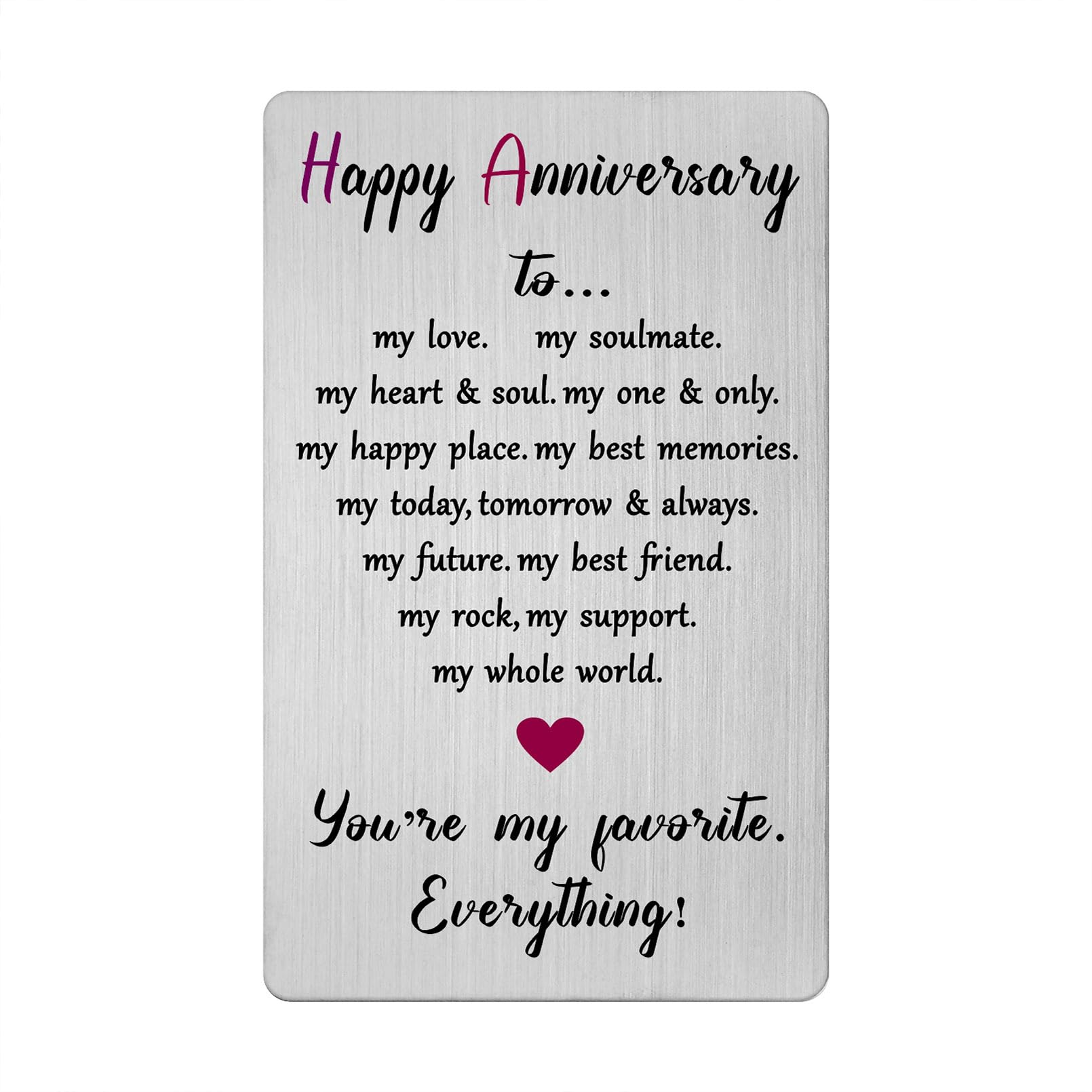 Happy Anniversary Card for Men Women Him Her- Romantic Wedding Anniversary Keepsake Gifts for Spouse Silver Steel