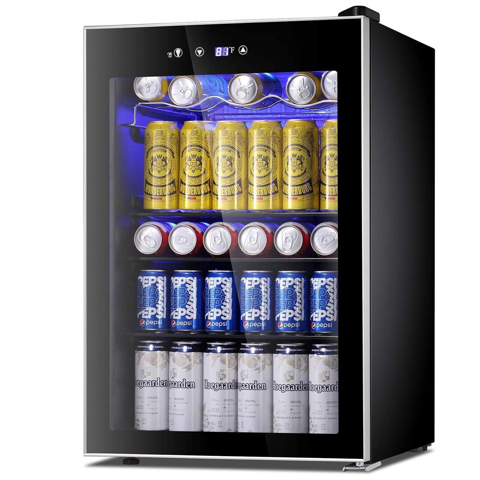 Photo 1 of ** POSSIBLY FOR PARTS/SEE CLERK NOTES HAS ISSUES** COWSAR Beverage Refrigerator, 145 Can Mini Fridge Glass Door for Soda Beer, ETL Approved Stainless Steel Wine Fridge with Temperature Display, LED Light for Home, Office, Bar, 4.5 cu.ft