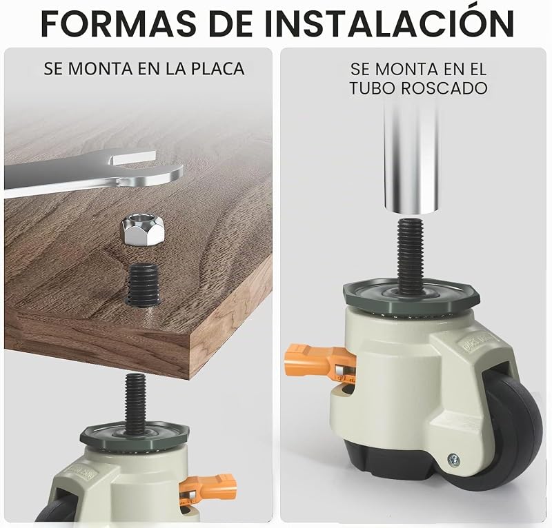 Ruedas para Muebles Pesados Hasta 1000 kg, Rueda Giratorias 360° con Carraca Ajustable, 50mm Silencioso y Resistente Ruedas Pesados para Muebles con Perno M12x30