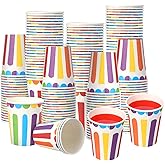 Caeuiciw 200 Pcs Stripe Disposable Paper Cups for Christmas Carnival Party Disposable Drinking Cups Set Striped Paper Supplies Birthday Circus Decorations for Coffee Tea Juice, 9 oz