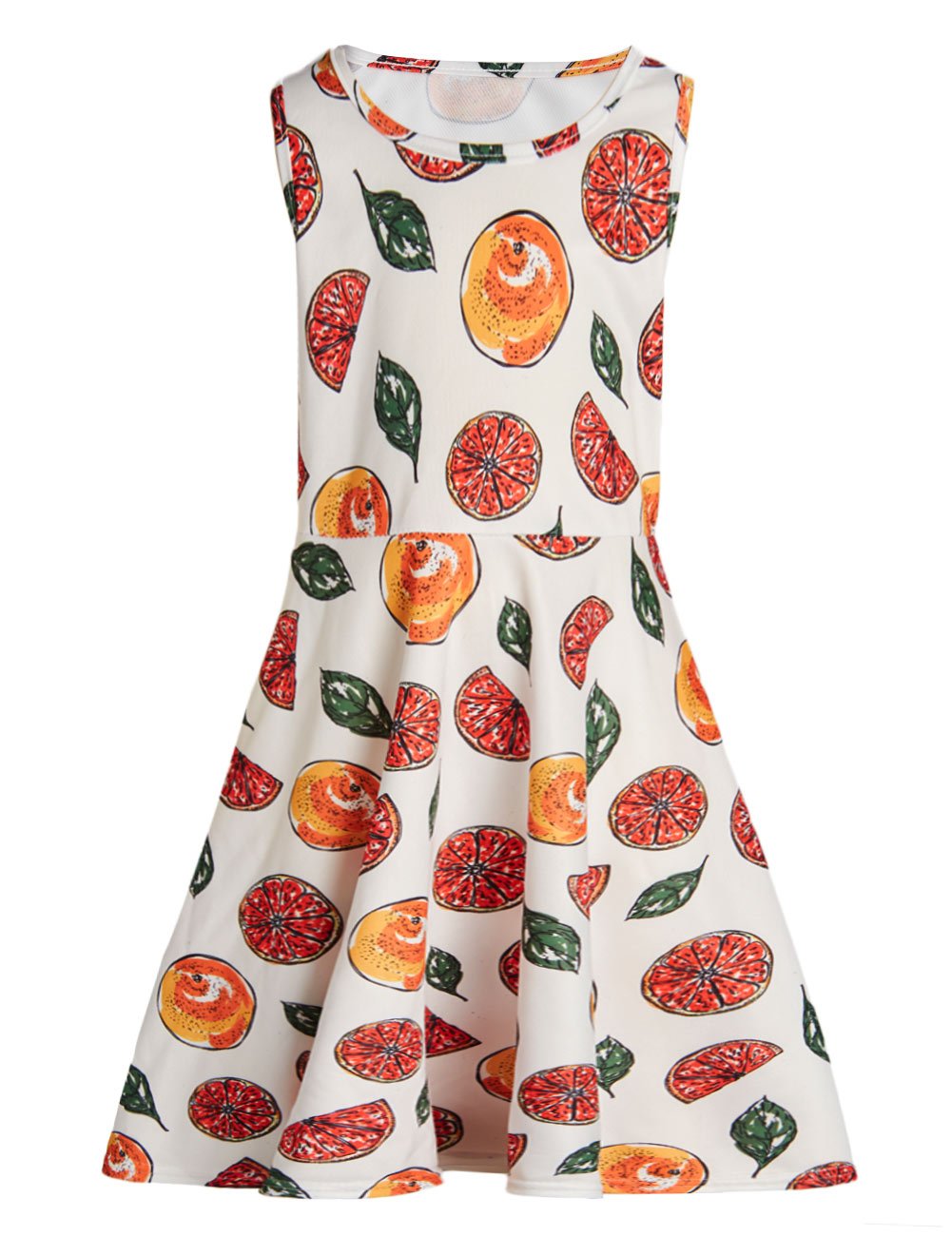 BFUSTYLE Girl Print Dress, Little Girls Round Neck Sleeveless Slim Fit Casual Dresses (S,Orange)