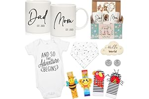 Breezy Valley New Parents Gifts for Couples, First Time New Mom and Dad Gifts Mugs Est 2025, Gender Reveal Baby Shower Gifts Basket, Pregnancy Gifts for Expecting Parents to be, Newborn Baby Gift Set