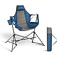 ALPHA CAMP Hammock Folding Rocking Chair with Cup Drink Holder, High Back Padded Swinging Chair for Outdoor,Camping, Lawn,Backyard,Picnic, Steel, Heavy Duty Portable Oversized(Blue)