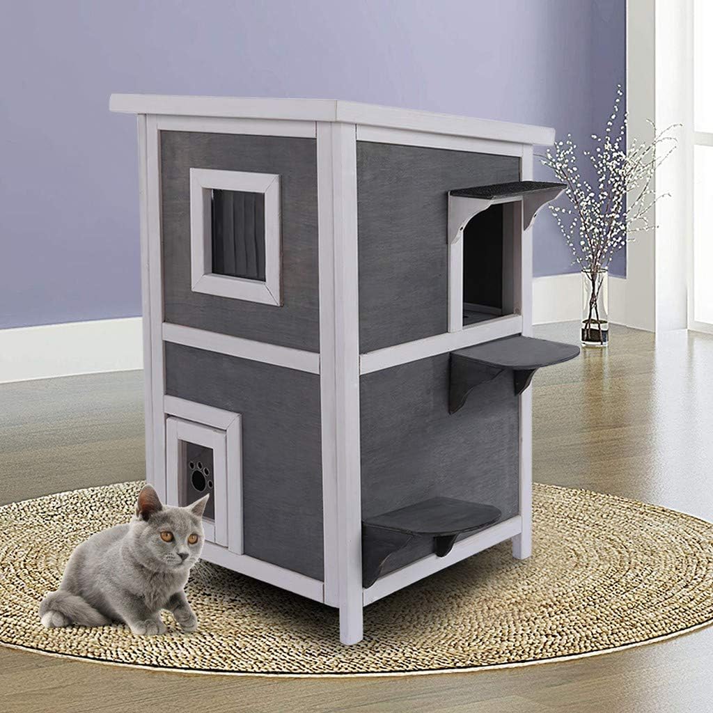 Indoor Outdoor Cat House, Weatherproof Wooden Outdoor