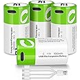 seyyen Lithium Rechargeable C Batteries 4 Pack,5000mWh High Capacity 1.5V Constant Voltage Li-ion C Batteries with 4 in 1 USB-C Charge Cable