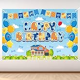 Blue Birthday Party Backdrop, 150x100cm/59x39in Cartoon Blue Birthday Background with Cute Dog Balloon Paw for Party Decoration Supplies