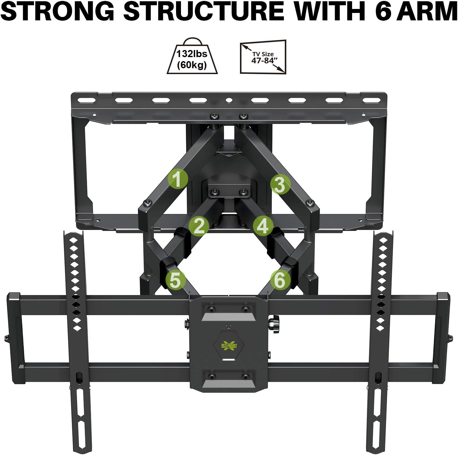 USX MOUNT Full Motion TV Wall Mount for Most 47-84 inch Flat Screen/LED/4K TVs, TV Mount Bracket Dual Swivel Articulating Tilt 6 Arms, Max VESA 600x400mm, Holds up to 132lbs, Arms Up to 16" Wood Stud: Home Audio & Theater