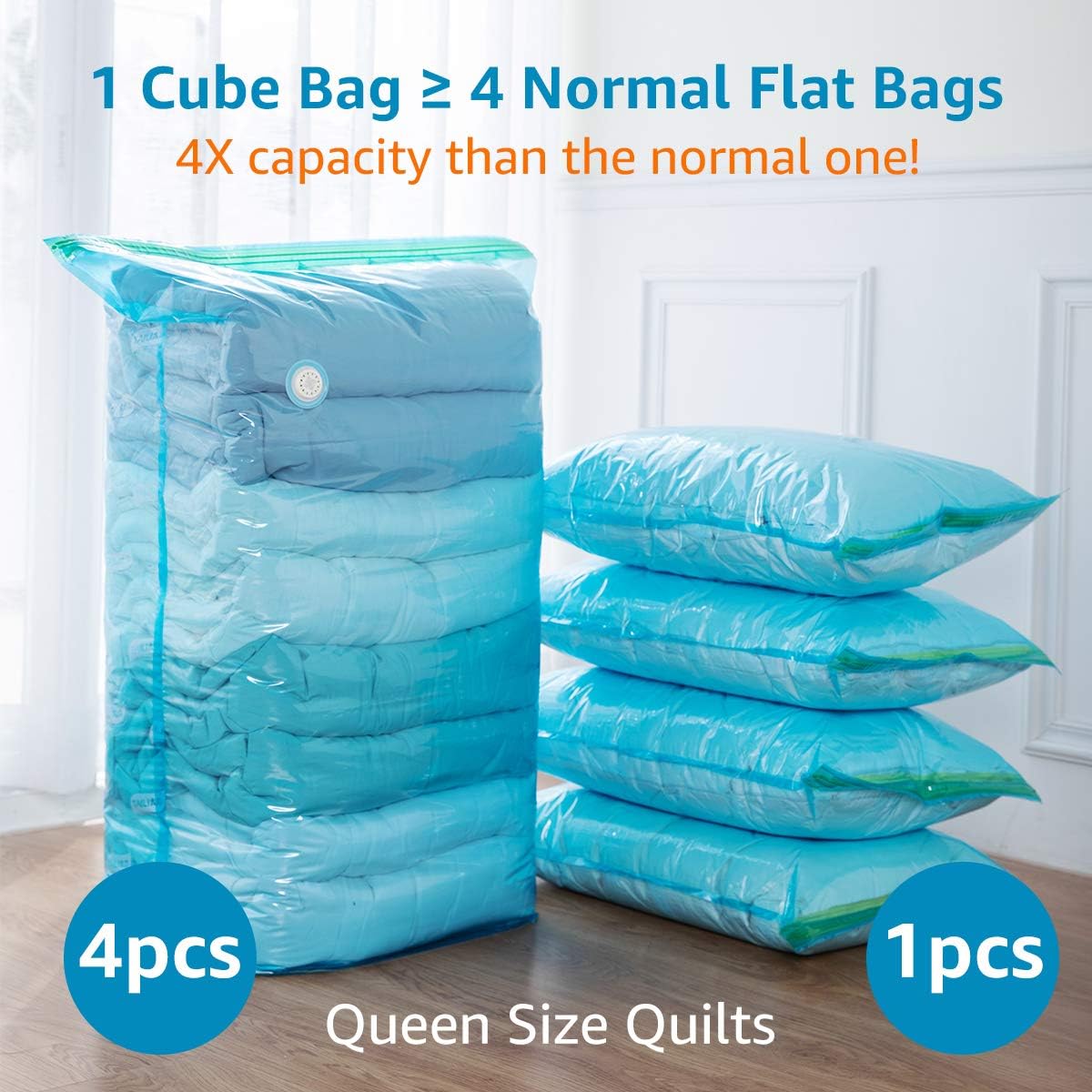 TAILI Vacuum Storage Bags Space Saver Bags 4 Jumbo Cube Pack Vacuum Sealer Bags for Clothes Bedding Comforter Quilts Pillows-No Pump No Cap 80% Space Saving Design: Home Improvement